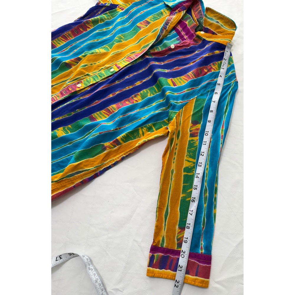 VTG Y2K Lauren Ralph Lauren Tie Dye Button Down Shirt Boho Colorful Hippie PM - Picture 8 of 8